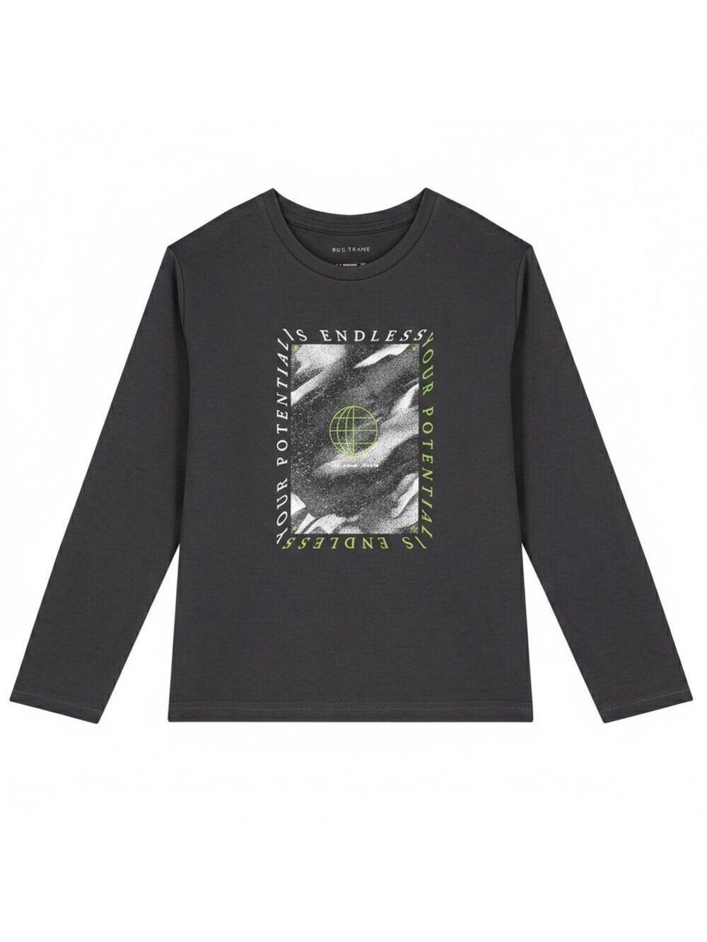 Size 8 Boys Mayoral Dark Gray Long Sleeve Tee with Lime Highlights